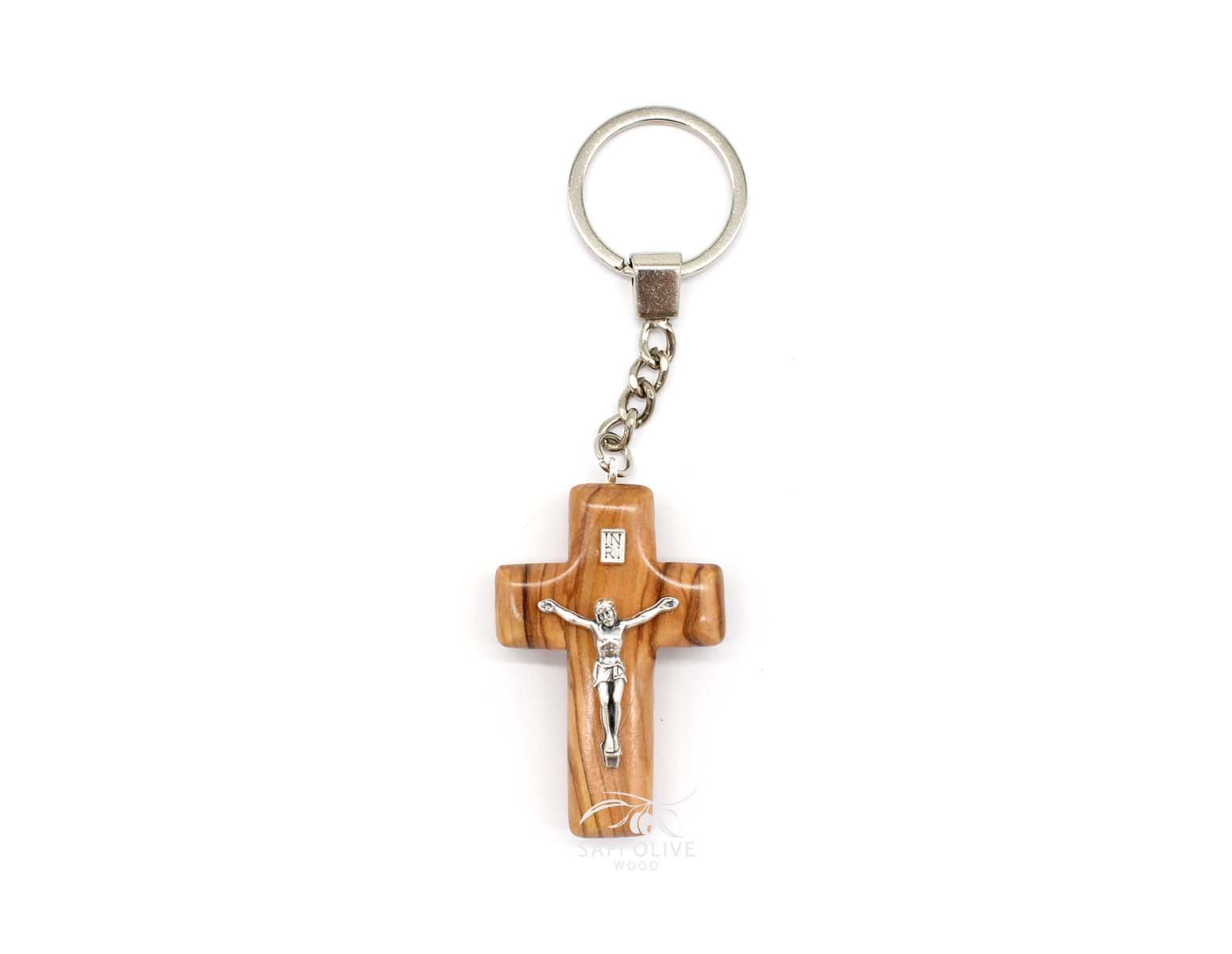 olive-wood-latin-crucifix-keychain_ke119-1 Handcrafted Olive Wood Keychain #KE119 - Image 1