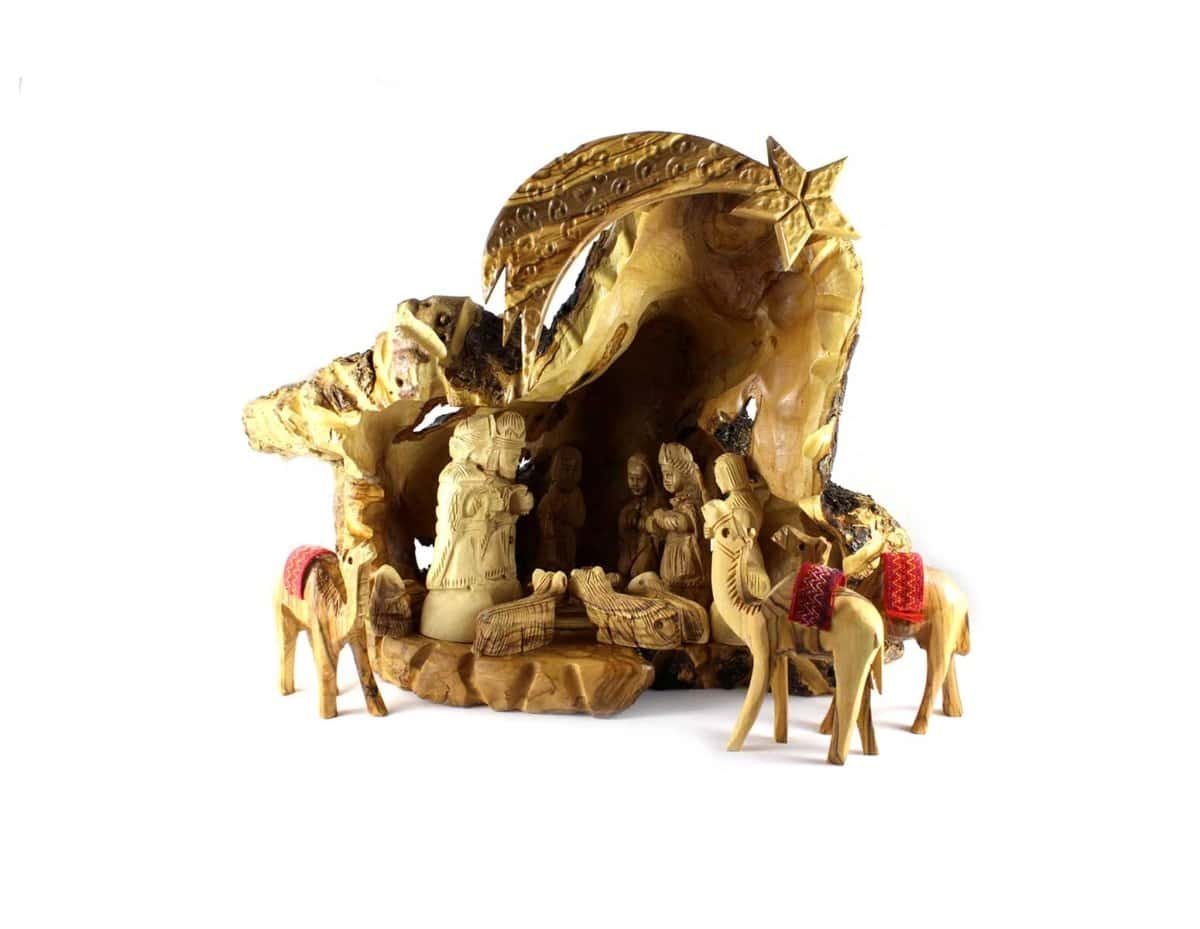 Olive Wood Nativity Grotto Set #NA130