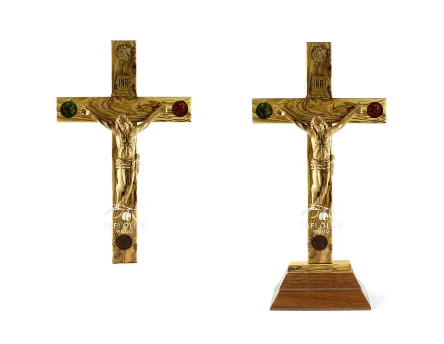 Cruz Católica de Madera de Olivo (20 cm / 7.75'') #CR116 - Holy Land Olive  Wood - Bethlehem Olive Wood Factory